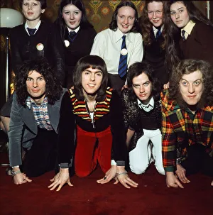 Slade (Dave Hill, Don Powell, Noddy Holder and Jim Lea) in Glasgow to promote their film