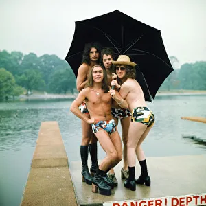 Slade (Don Powell, Dave Hill, Jim Lea and Noddy Holder) go for a swim at The Serpentine