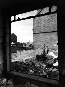 Slum housing in Birmingham. Children playing outdoors. Undated pic