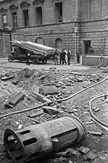 A small crater outside The Mansion House in the City of London which was damaged by