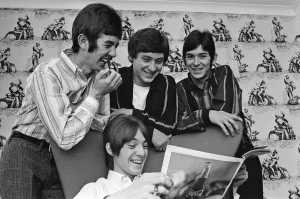 00807 Prints: The Small Faces pop group pictured in a provincial hotel room as they watch their latest