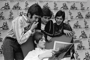 00807 Prints: The Small Faces pop group pictured in a provincial hotel room as they watch their latest