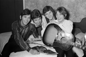 00807 Prints: The Small Faces pop group pictured in a provincial hotel room as they watch their latest