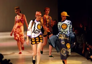 00181 Prints: Smiley Fashion - Boy at Hyper Hyper catwalk models sporting designs with the yellow