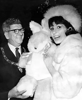 Cuddly Toy Prints: A smiling Alma Cogan presented a giant wollen rabbit to the Mayor of Gateshead