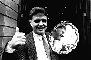 Thumbs Up Prints: A smiling Paul Gascoigne today received the Barclays Young Eagle award 26 November 1987