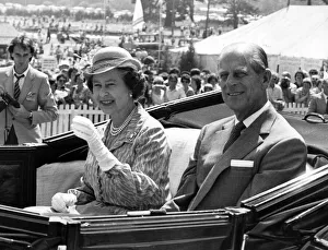 Carriage Prints: A smiling Queen and Duke of Edinburgh pictured during their visit to the Royal Welsh Show