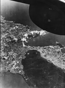 Targets Prints: Smoke rises from bomb hits on German harbour installations at Split