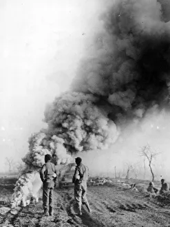 Smoke screen used by advancing American troops to conceal advance of troops