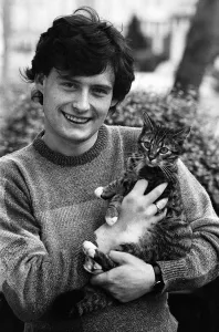 Cats Prints: Snooker player Jimmy White with his pet cat Snookes at home in Tooting, South London