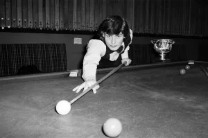 Snooker player Jimmy White pictured at the table at Kingston Snooker Hall where he
