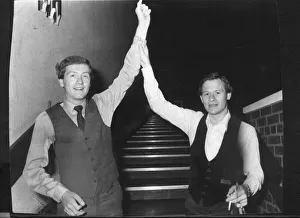Snooker players Steve Davis and Alex Higgins October 1981 standing at bottom