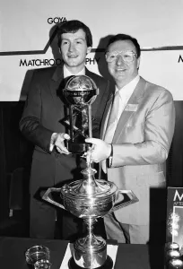 Snooker players Steve Davis and Dennis Taylor who recently contested the classic black