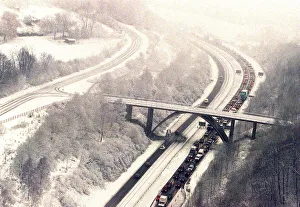 Landscape Feature Prints: Snow on the A21 road near Sevenoaks in Kent after Britain was hit by the Big Freeze