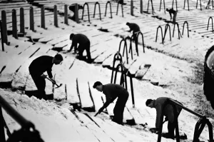 Snow covered Selhurst Park, home ground of Crystal Palace Football Club. 15th March 1965