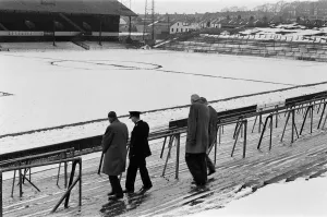 00493 Prints: Snow covered Selhurst Park, home ground of Crystal Palace Football Club. 15th March 1965