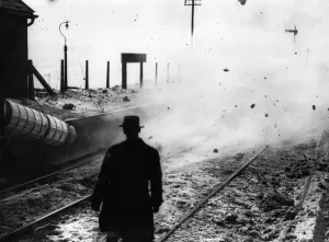 Snowing Prints: Snow and ice are blown from the railway lines as the turbo jet engines were used in tests