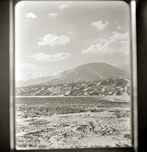 Landscapes And Gardens Prints: Snowy mountainside view through train window Mountain hill snow Framed