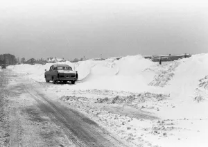 00119 Prints: A snowy road next to Coventry airport, Baginton, Coventry. 3rd January 1963