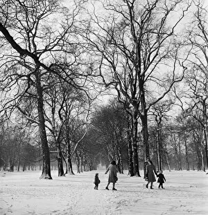 00879 Collection: A snowy winter scene in Hyde Park, London. Circa 1953