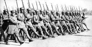 Persia Prints: Soldiers of the Iranian infantry seen here parading in Teheran shortly after