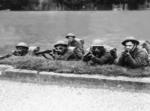 Infantry Prints: Soldiers Practicing firing their rifles at a shooting range circa 1940