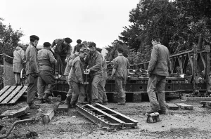 Bridges Prints: Soldiers of The Royal Engineers build bridges to help local residents after heavy floods