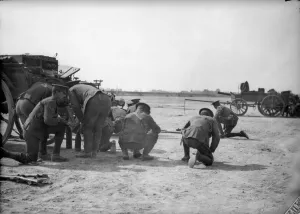 Ammunition Prints: Soldiers of the Royal Horse Artilley are seen here unloading shells from ammunition