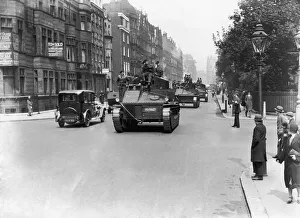00278 Prints: Soldiers seen here patrolling the streets of London in their Vickers Medium tanks