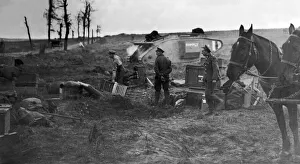 00433 Prints: Soldiers seen here unloading a supply tank on the Somme during the final 100 days