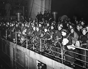 Hope Prints: Soldiers smile and wave as they sail to France and the WW2 invasion of Europe. 1944