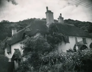 Landscapes And Gardens Prints: Somerset traditional thatched cottage at Selworthy in Somerset House surrounded by
