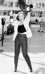 Sonia singer and actress 21 yr outside BBC London celebrating being chosen to represent