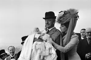 Sophia Loren and David Niven filming Lady L'with baby Simon, aged 9 months