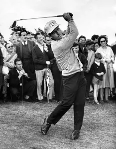 Tee Off Prints: South African golfer Gary Player in action. July 1965