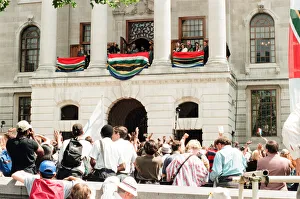 00289 Prints: South African President Nelson Mandela addressing the crowds from the balcony of South