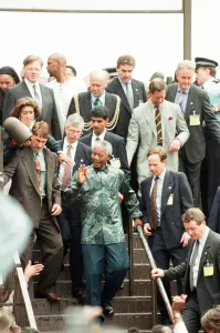 World Leader Prints: South African President Nelson Mandela seen here visiting Brixton Recreation Centre with
