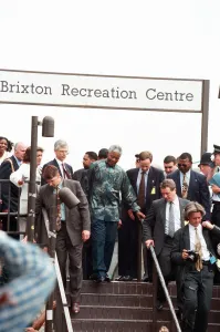 00289 Prints: South African President Nelson Mandela seen here visiting Brixton Recreation Centre with