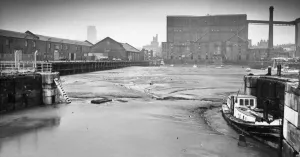 Warehouses Prints: The South Docks, Liverpool, now almost completely silted up since the docks closed in