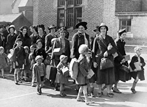 Gas Masks Prints: South Shields mothers and young children in cheerful mood