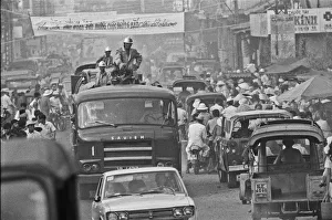 Asia Prints: South Vietnamese fire service trying to make their way through the congested streets of