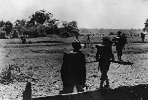 Asia Prints: South Wales Borderers of the British Army 36th Infantry Division advancing across fields