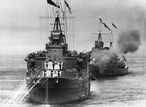 01437 Prints: Two Southampton Class Cruisers, un-named seen here on exercises Circa 1940
