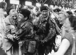 Southampton put on a special welcome for the hospital ship Uganda August 1982