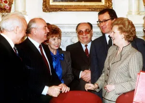 Soviet leader Mikhail Gorbachev at No 10 Downing Street with Prime Minister Margaret