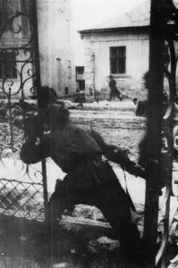 Former Ussr Prints: Soviet Red Army troops on the First Ukrainian front clearing a liberated town of the last