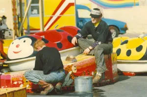 00066 Prints: The Spanish City amusement park in Whitley Bay - member of staff getting ready for