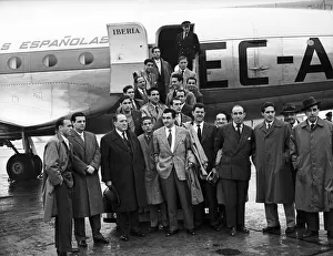 Spanish football team Real Madrid on their arrival at London Airport. 22nd April 1957
