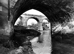 Bridge Prints: Spanning the Tees, Yarms two bridges - the railway viaduct in the background