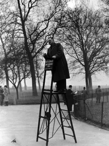 Ladders Prints: A speaker in Hyde Parks Speakers Corner who did not have a single listener circa